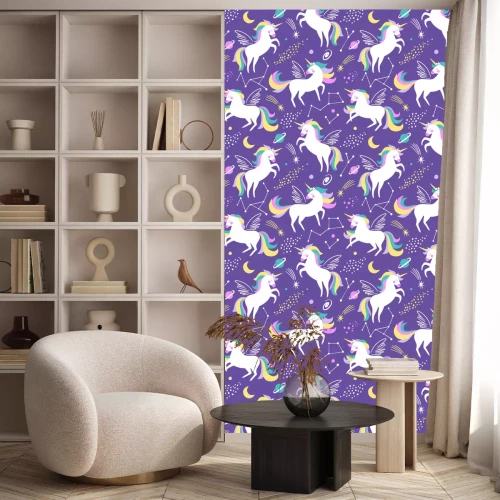 Behang Grafische paarden eenhoorns sterren en manen