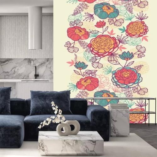 Sticker Patroon met retro bloemen