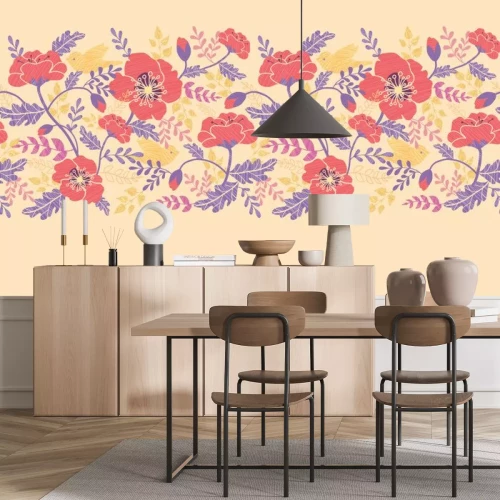 Sticker Veldbloemen op een volksornament