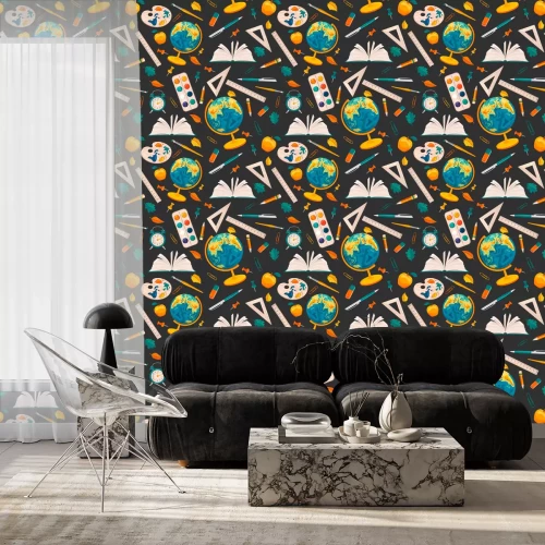 Behang Schoolgerei op een donkere achtergrond