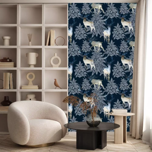 Behang Aquarel herten in het winterbos