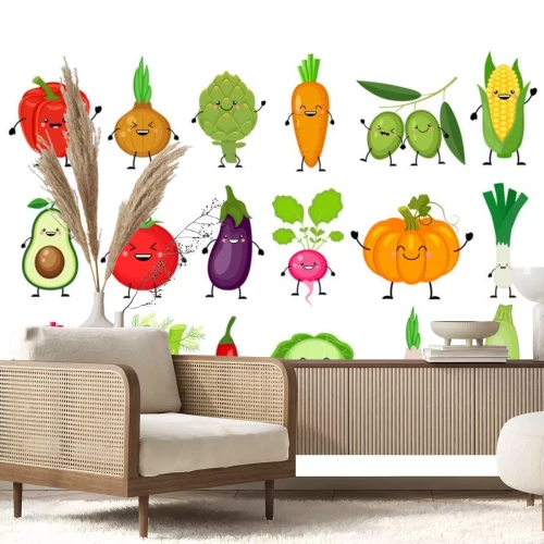 Sticker Grappige cartoon set van verschillende groenten. Kawaii groenten. S