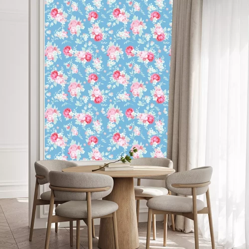 Behang Shabby chique bloemen op een blauwe achtergrond
