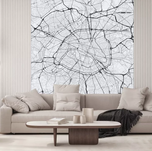 Sticker Licht Parijs stadsplattegrond. Routekaart van Parijs (Frankrijk). Zwart en wit (licht) illustratie van de straten van Parijs. Vierkant formaat.