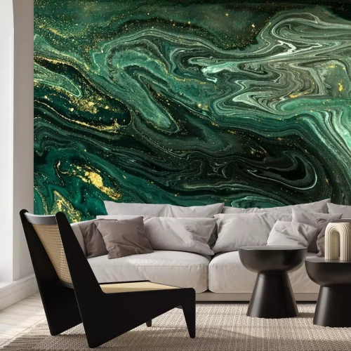 Fotobehang Golven van groen marmer