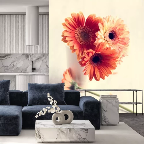 Sticker Zalmkleurige bloemen op het hout