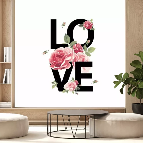 Sticker LOVE inscriptie met rozen