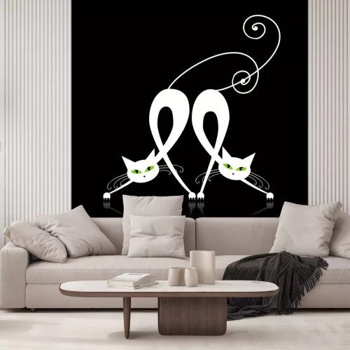 Sticker Twee gracieuze witte katten, silhouet voor uw ontwerp