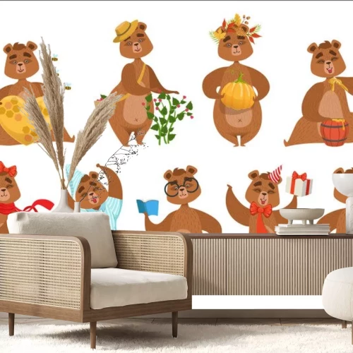 Sticker Bruin draag verschillende activiteitenreeks Girly-Karakterstickers