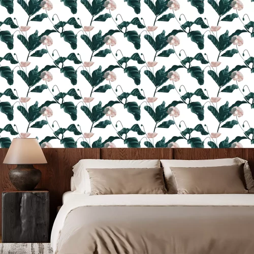 Behang Samenstelling met roze klaprozen