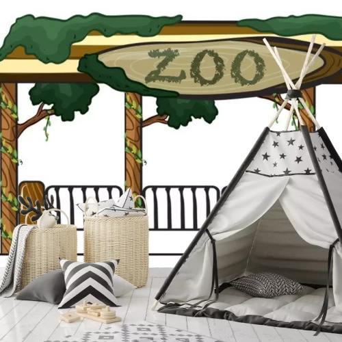 Sticker Toegangspoort tot de dierentuin begroeid met groen