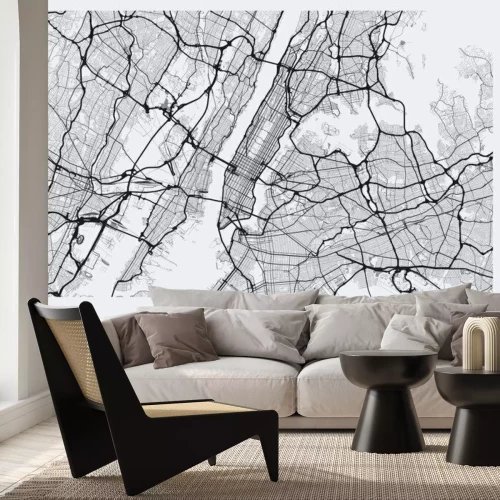 Sticker Licht New York City kaart. Routekaart van New York (Verenigde Staten). Zwart en wit (licht) illustratie van New York straten. Transportnetwerk van de Big Apple. Afdrukbaar posterformaat (album).