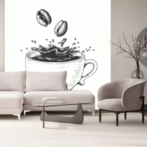 Sticker Koffiebonen vallen in een kopje graphics