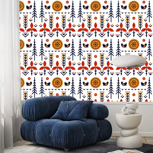 Behang Volkskunstpatroon in Scandinavische, Scandinavische stijl