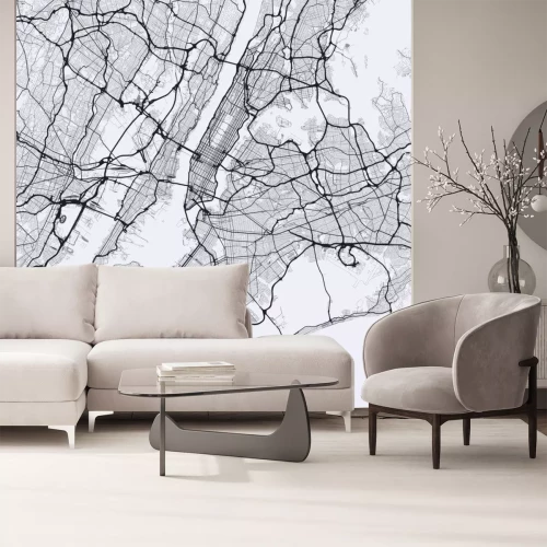 Sticker Licht New York City kaart. Routekaart van New York (Verenigde Staten). Zwart en wit (licht) illustratie van New York straten. Transportnetwerk van de Big Apple. Vierkant formaat.