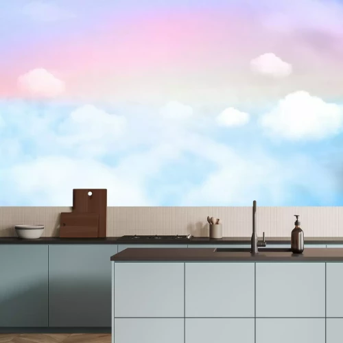 Fotobehang Een sprookjesachtige regenbooglucht met wolken