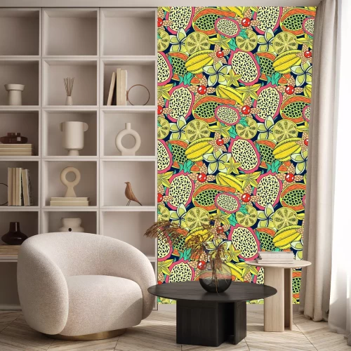 Behang Kleine bloemen met tropisch fruit