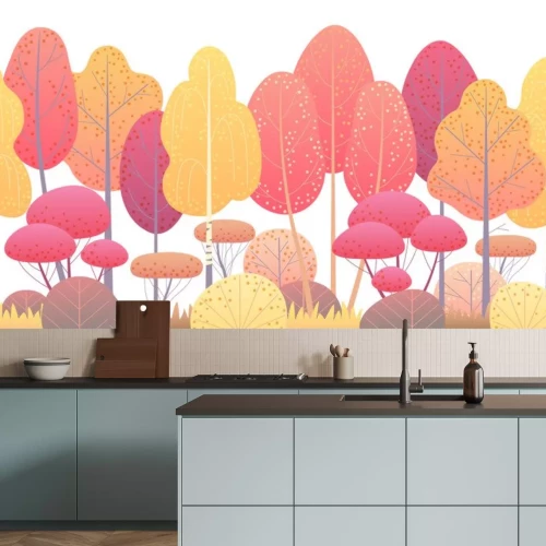 Sticker Lijn horizontale naadloze rand met herfst bomen en struiken