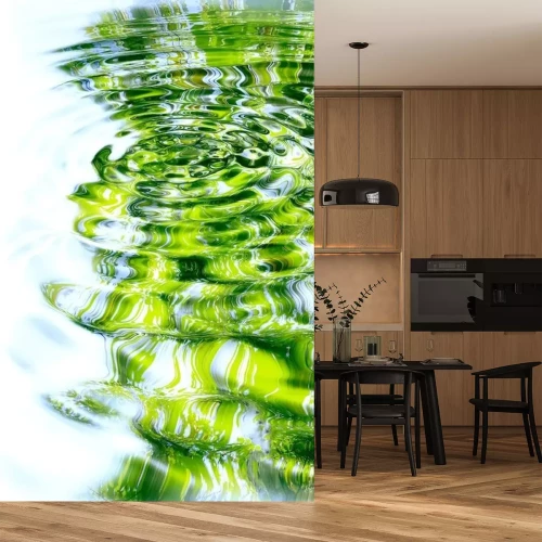 Sticker Reflectie van het bos en de zon in het water.