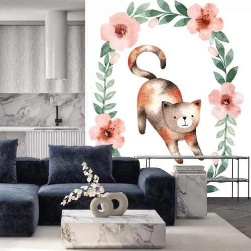 Sticker Kitten en een krans van bloemen