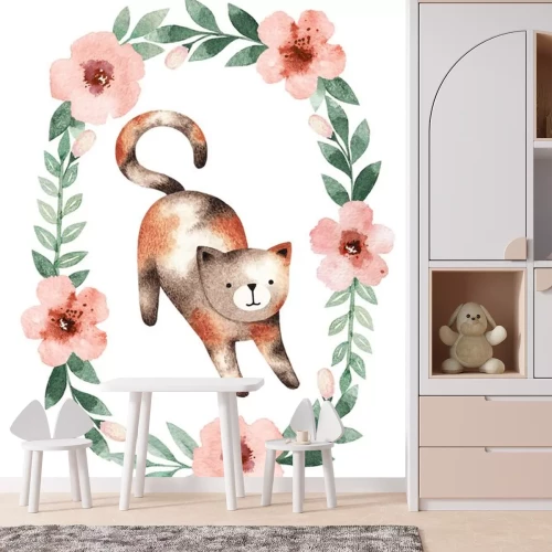 Sticker Kitten en een krans van bloemen