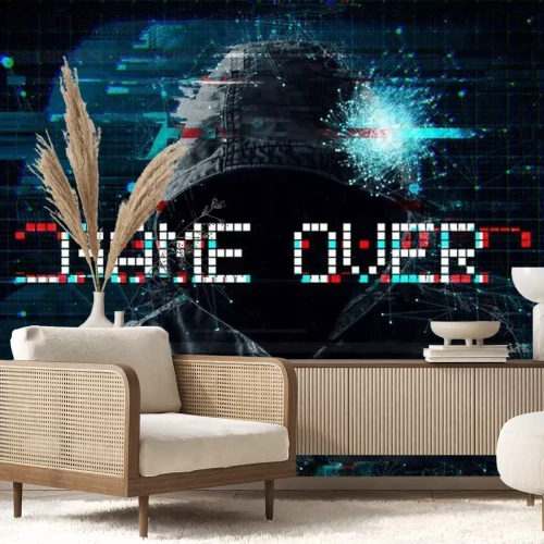 Sticker Een personage in de stijl van een computerspel met de woorden "game over"