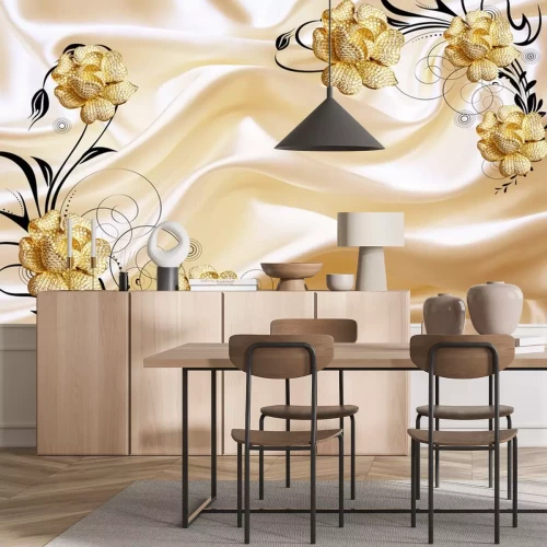 Sticker 3D bloemen in warme creme kleuren