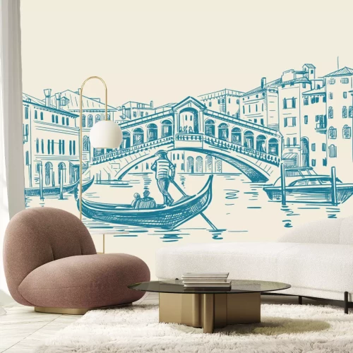 Fotobehang Artistieke tekening van Venetiaanse architectuur en kanalen