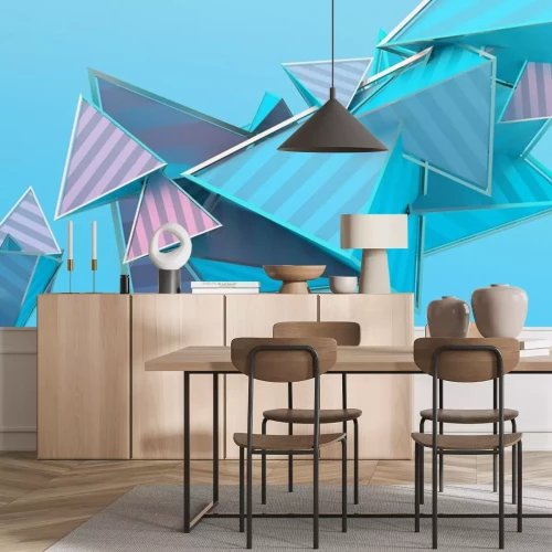 Sticker 3D-driehoeken in blauw-roze kleuren