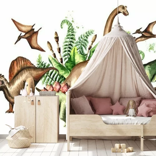 Sticker Aquarel Dinosaurussen en Prehistorische Planten