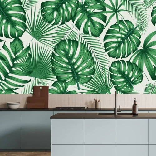 Fotobehang Planten en bladeren op witte achtergrond