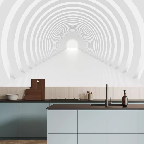 Fotobehang Witte tunnel en licht. 3d illustratie, het 3d teruggeven.