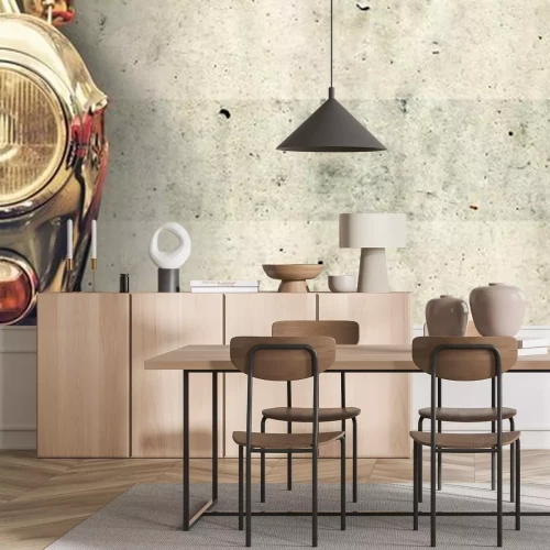 Sticker Fragment van een oude auto op de achtergrond van de muur