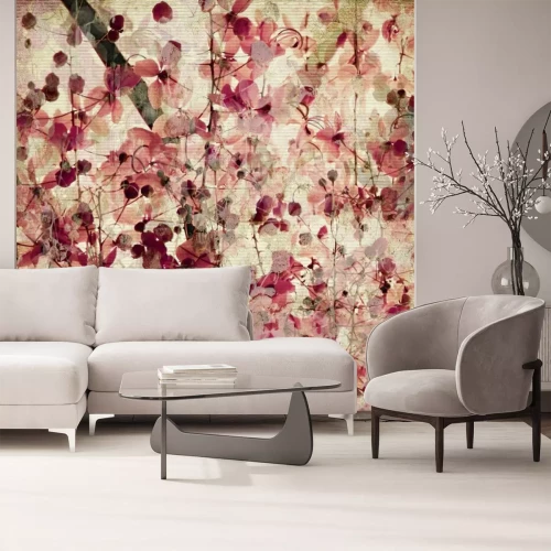 Fotobehang Retro rode bloemen