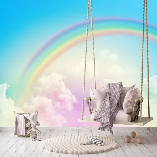 Fotobehang Kleurrijke lucht met een regenboog