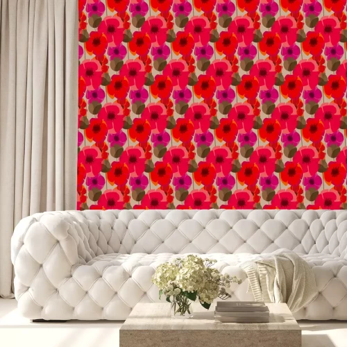 Behang Abstracte rode en roze papavers