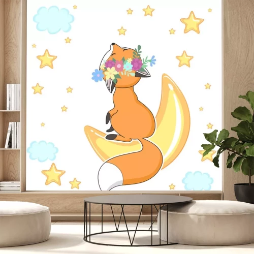 Sticker Leuke rode vos in een bloemkroon