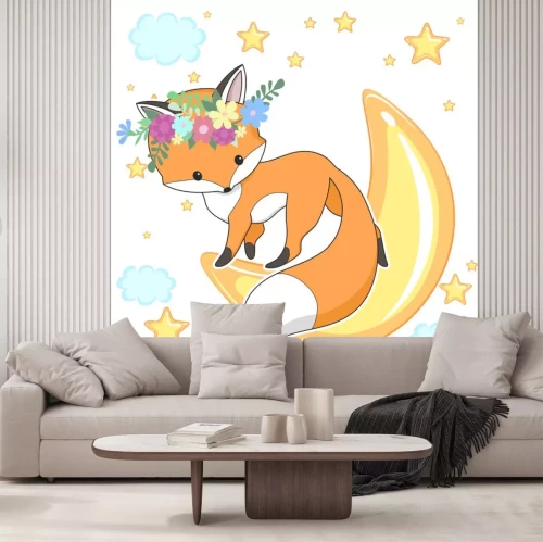 Sticker Leuke rode vos in een bloemkroon