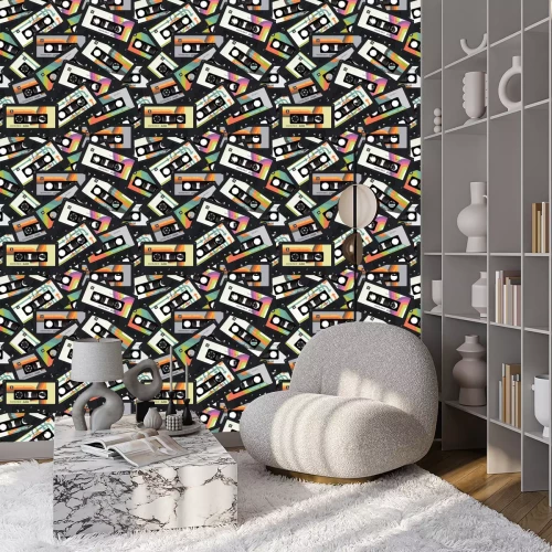 Behang Retro uitstekende naadloze achtergrondvector van de cassetteband