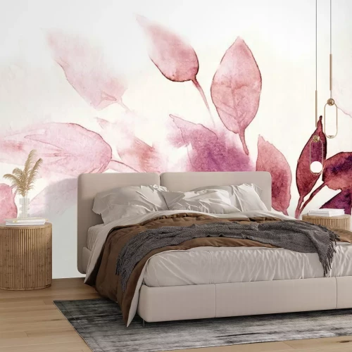 Fotobehang Aquarel roze planten