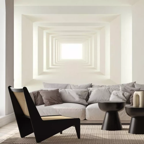 Fotobehang Witte tunnel met lichtstralen