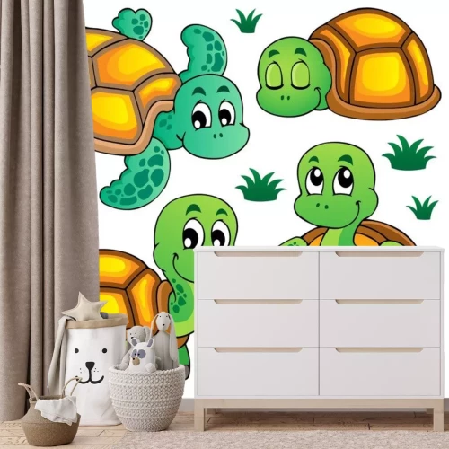 Sticker Vier schattige schildpadden in verschillende poses