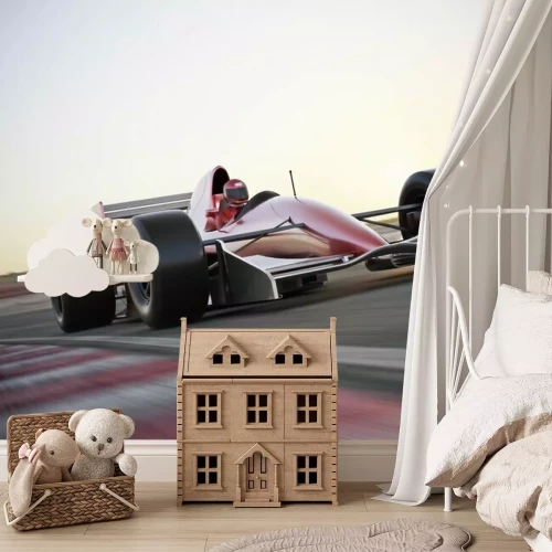 Fotobehang Een raceauto tijdens het rijden