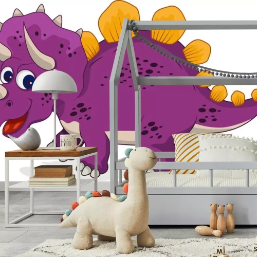 Sticker Een paarse triceratops dinosaurus met een stekelige rug