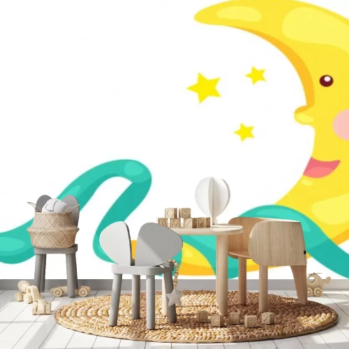 Sticker Een lachende maan verpakt in een turkoois lint