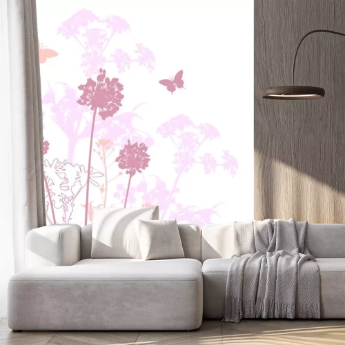 Sticker Bloemen en vlinders in roze tinten