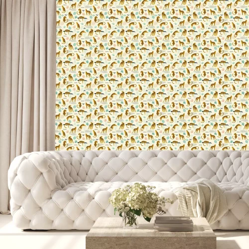 Behang Vestor naadloos patroon met luipaarden en tropische bladeren.