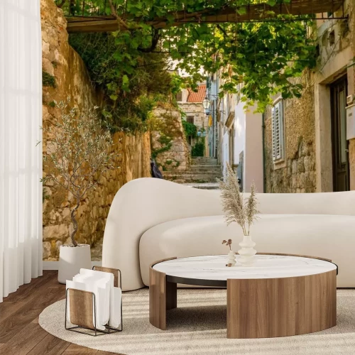 Fotobehang Een oude straat met stenen trappen in het hart van Dubrovnik