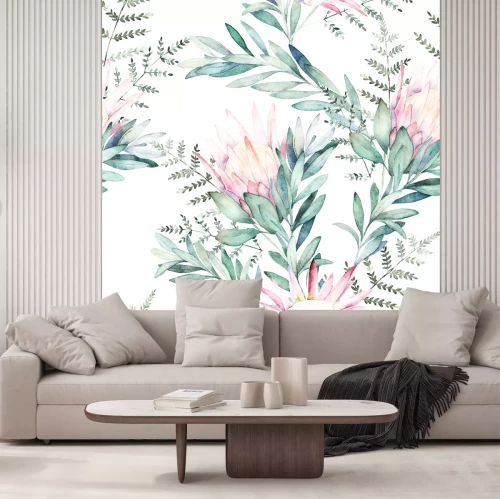 Sticker Aquarell nahtloses Muster mit Eukalyptuszweig Protea und Farn