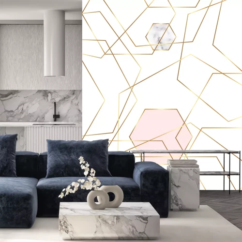 Fotobehang Delicaat marmer en gouden strepen